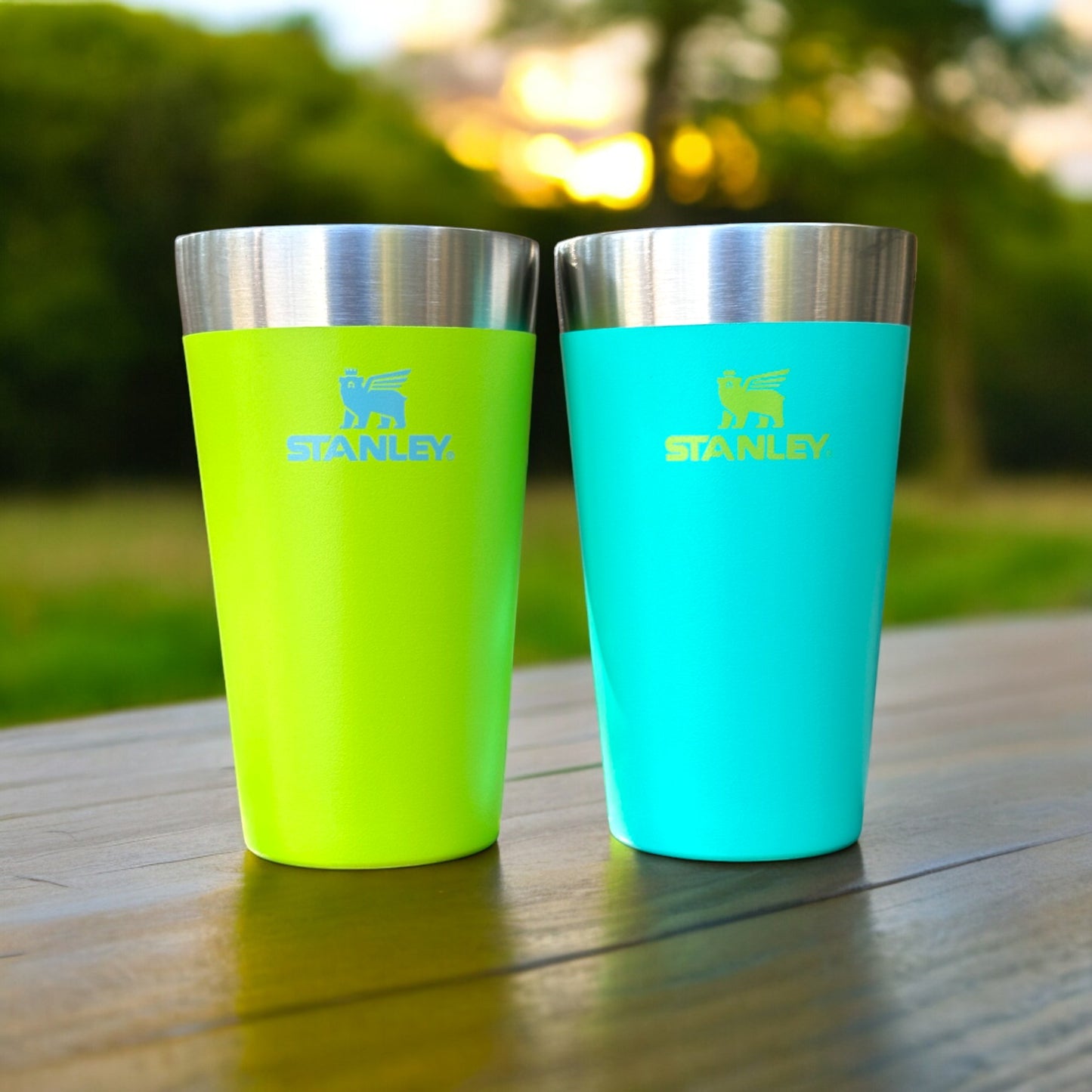 STANLEY 16oz BEER PINT (SET OF MATCHING TWO) in BRIGHT LIME & TROPICAL TEAL