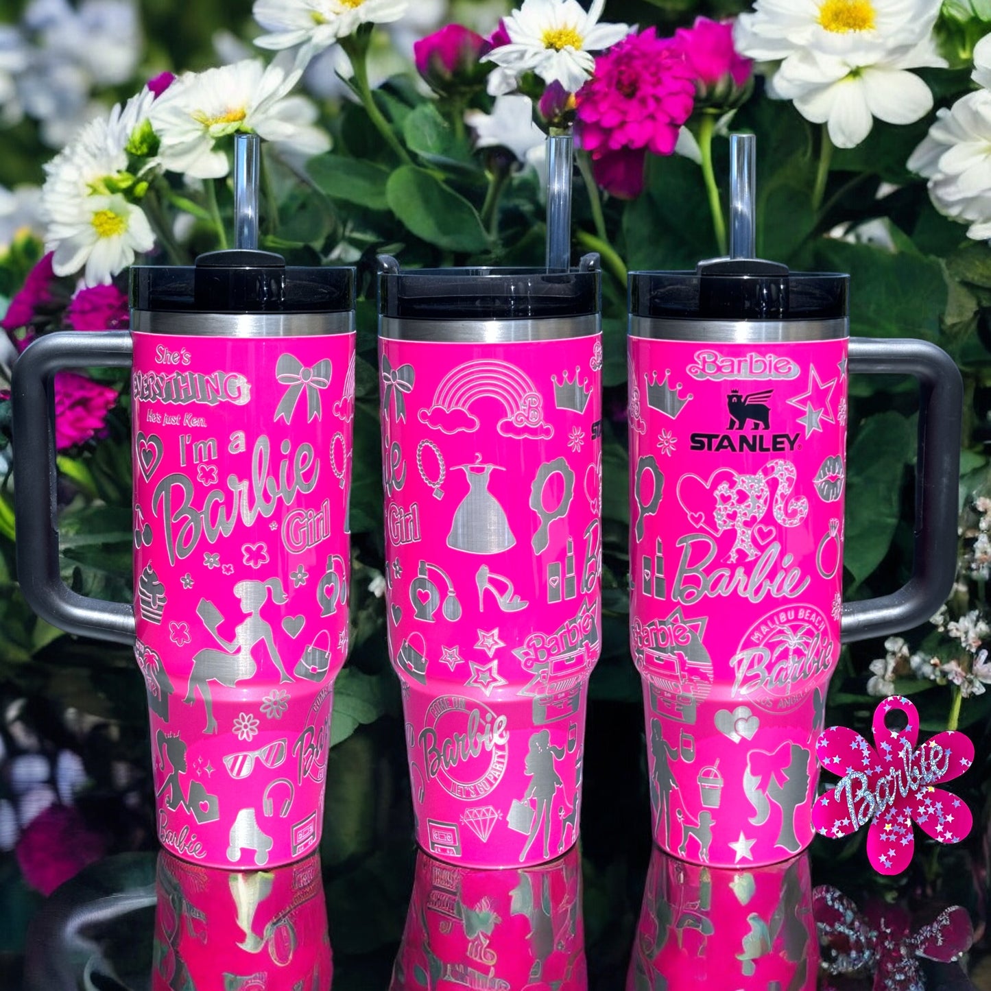 CUSTOM LASER ENGRAVED BARBIE STANLEY 30oz FLOWSTATE QUENCHER - ELECTRIC PINK