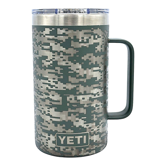 CAMP GREEN DIGITAL CAMO - Laser Engraved YETI 24oz Mug w/Custom Mag.