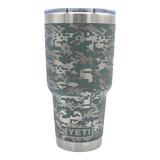 CAMP GREEN DIGITAL CAMO - Laser Engraved YETI 30oz Tumbler w/Custom Mag.