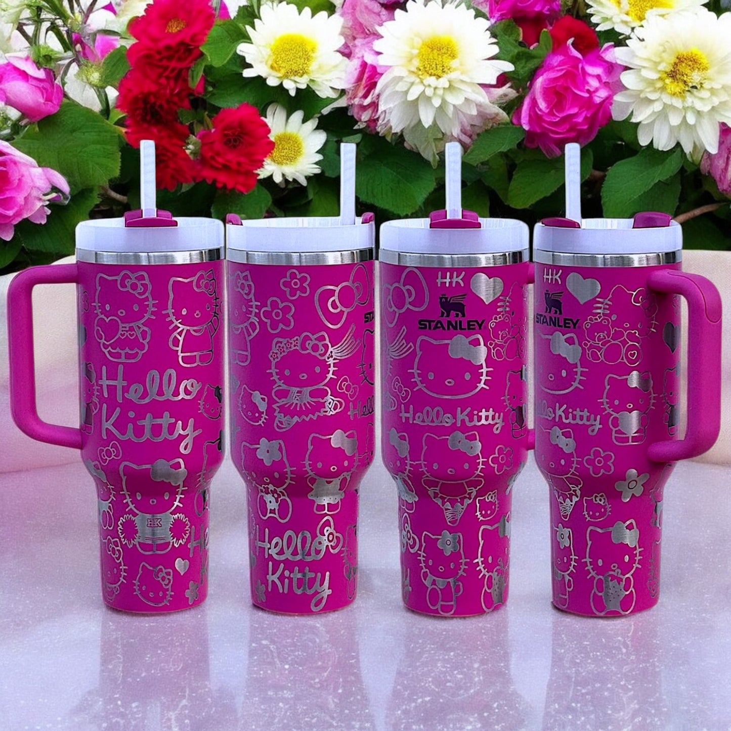 CUSTOM LASER ENGRAVED HELLO KITTY STANLEY 40oz FLOWSTATE QUENCHER - FUCHSIA