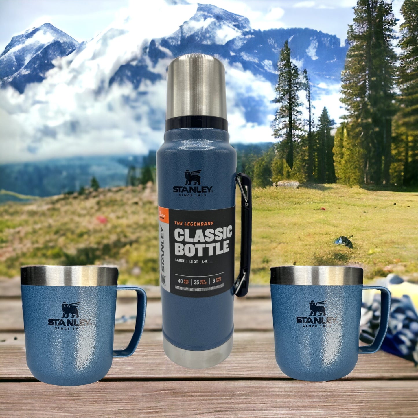 FATHER'S DAY GIFT SET - LASER ENGRAVED STANLEY CLASSIC BOTTLE THERMOS & CAMP MUGS in HAMMERTON LAKE