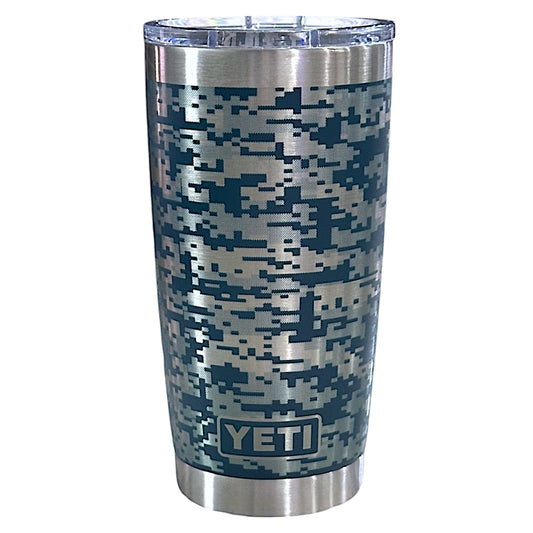 AGAVE TEAL DIGITAL CAMO - Laser Engraved YETI 20oz Tumbler w/Custom Mag.