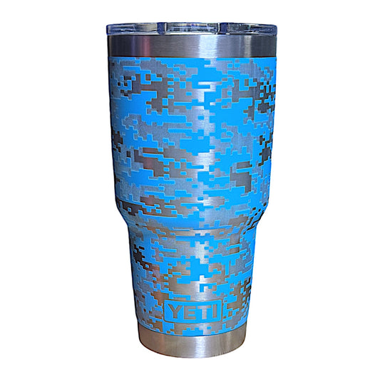 REEF BLUE DIGITAL CAMO - Laser Engraved YETI 30oz Tumbler w/Custom Mag.